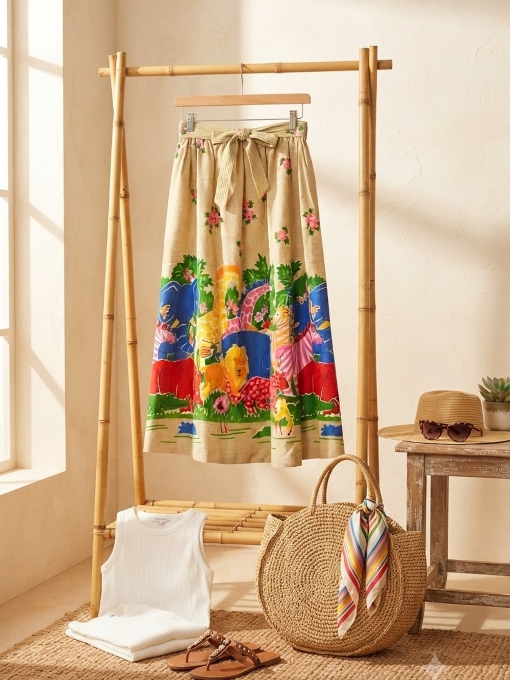 ​Peter Popovitch Vintage Safari Animal Print Midi Skirt Belted Large EUC